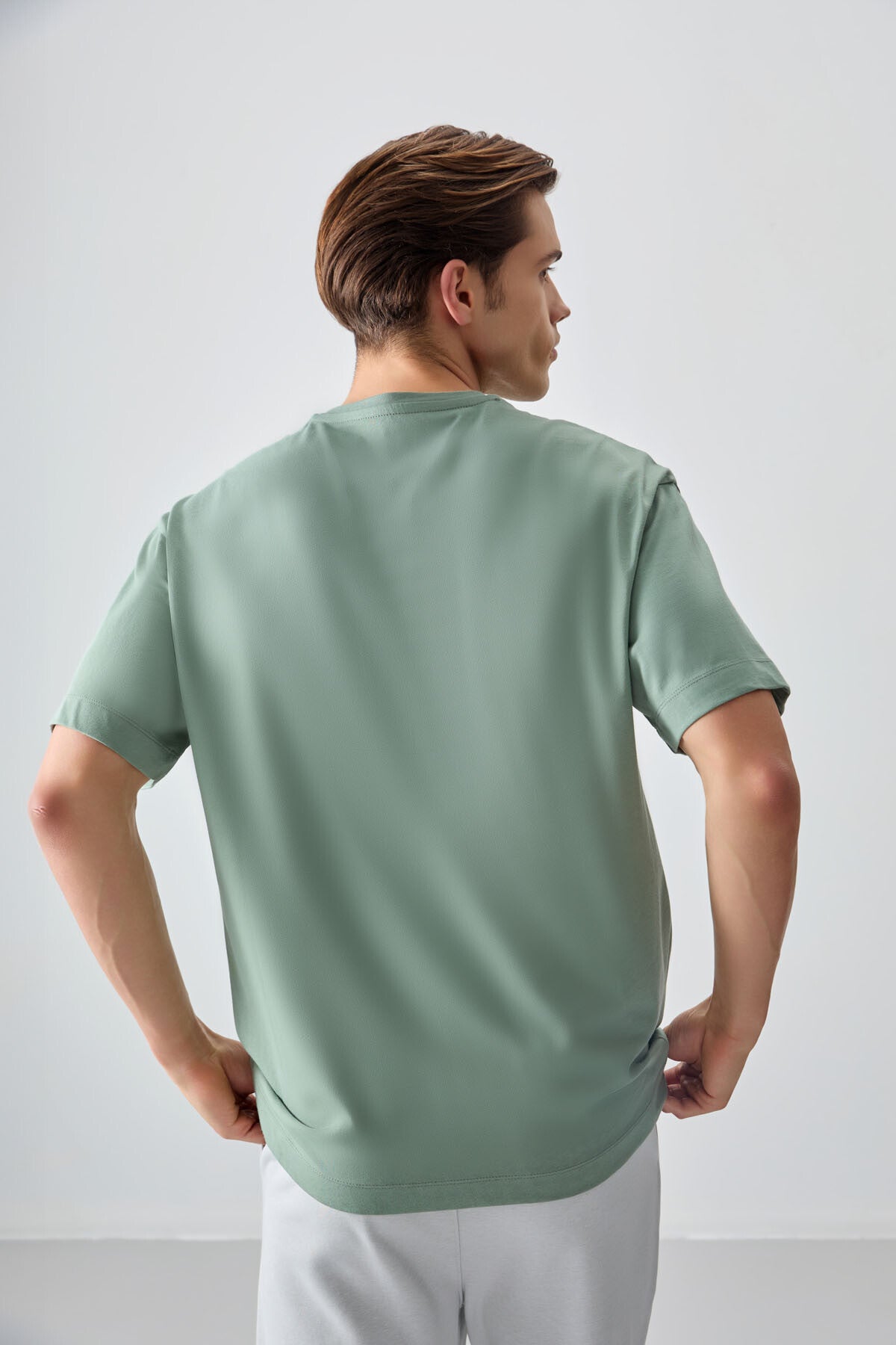 Light Green 100% Cotton Thick Soft Textured Oversize Fit Basic Men's T-Shirt - 88353