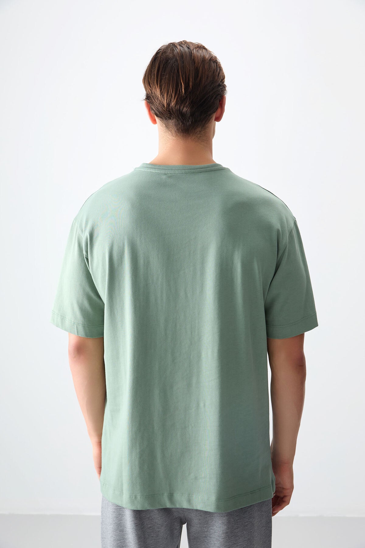 Light Green 100% Cotton Thick Soft Textured Oversize Fit Printed Men's T-Shirt - 88355