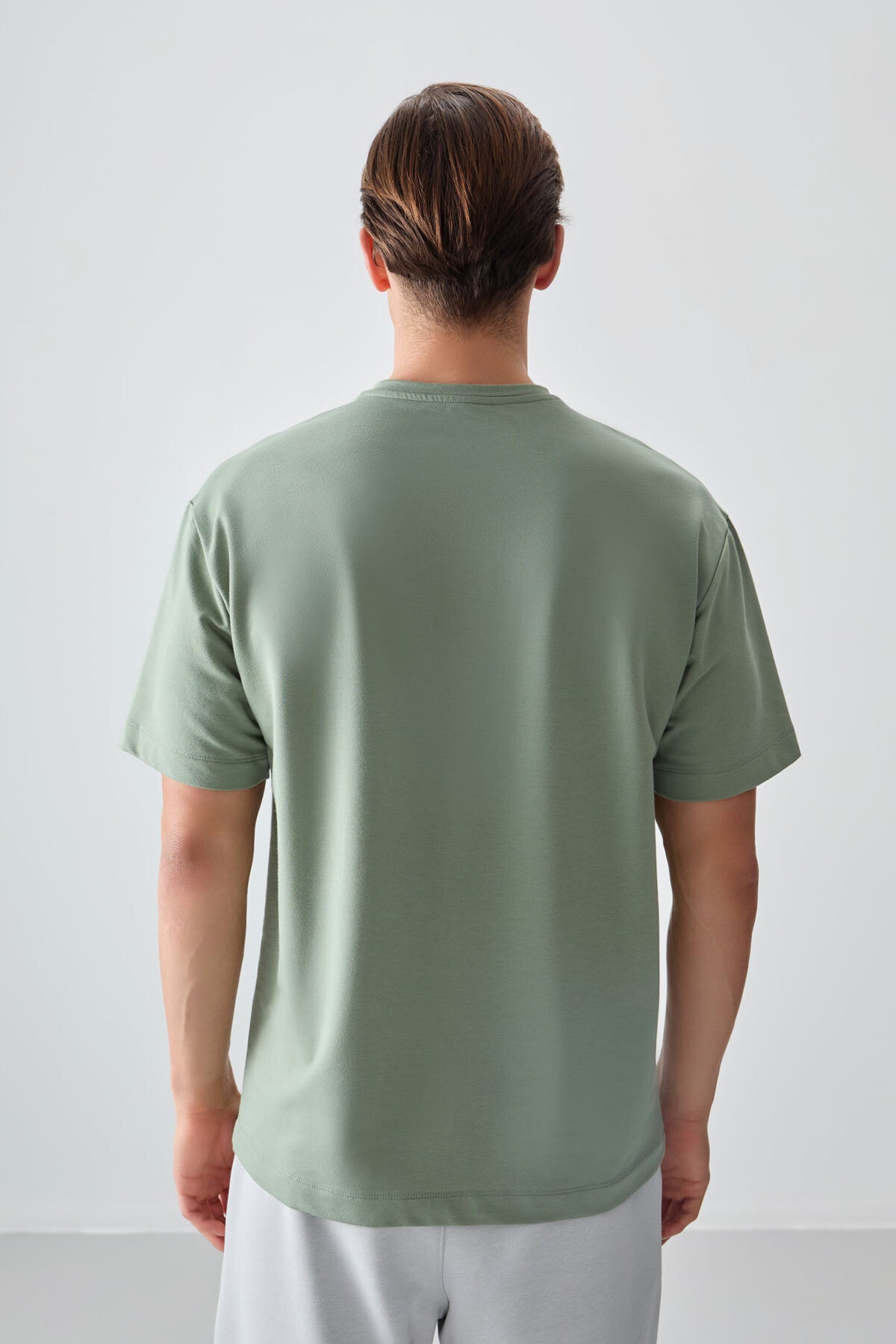 Light Green Cotton Thick Soft Textured Oversize Fit Printed Men's T-Shirt - 88373