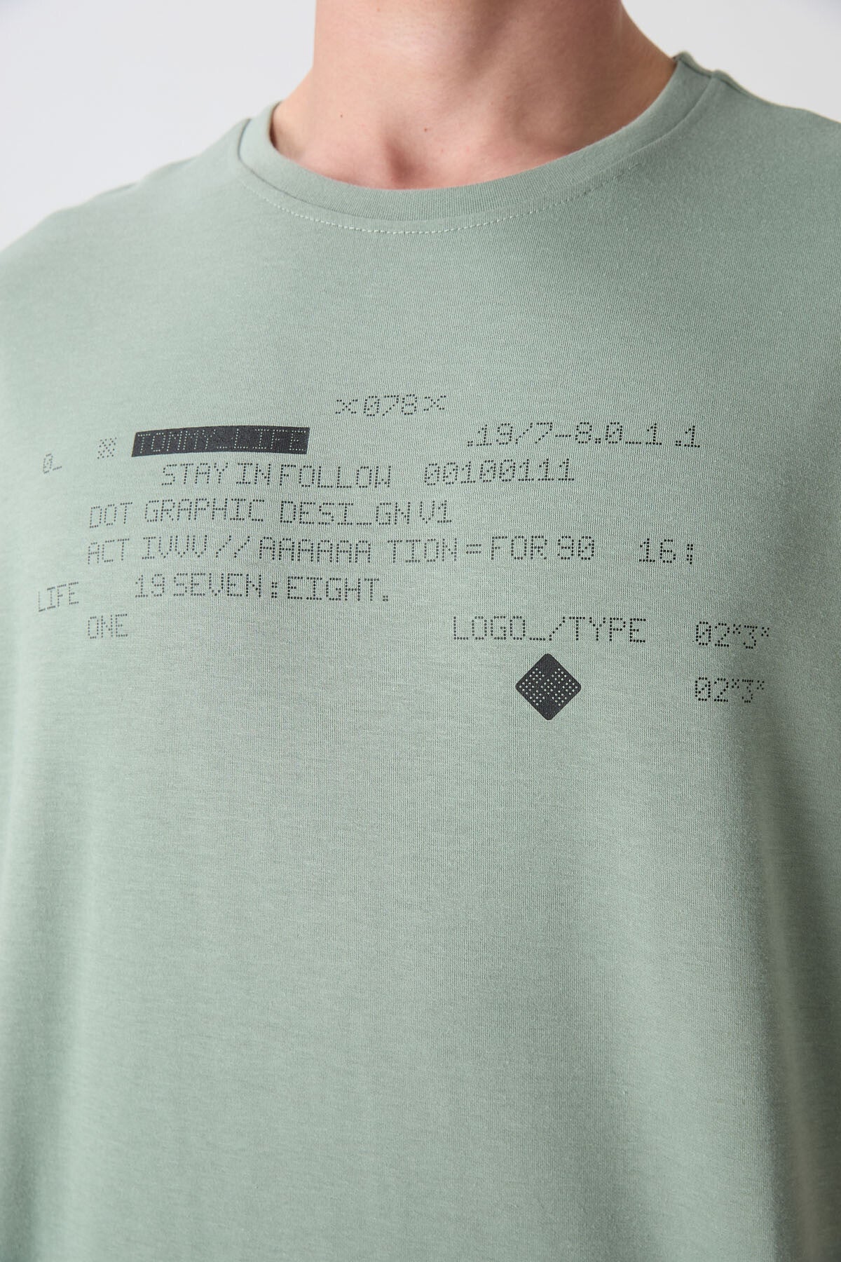 Light Green Cotton Thick Soft Textured Oversize Fit Printed Men's T-Shirt - 88326