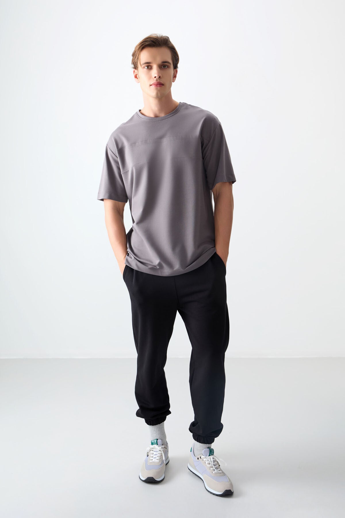 Dark Grey Cotton Thick Soft Textured Oversize Fit Basic Men's T-Shirt - 88378