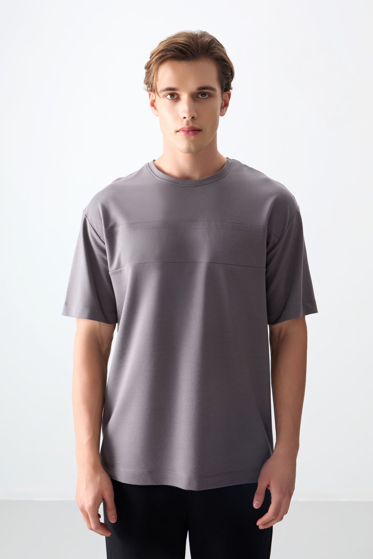 Dark Grey Cotton Thick Soft Textured Oversize Fit Basic Men's T-Shirt - 88378