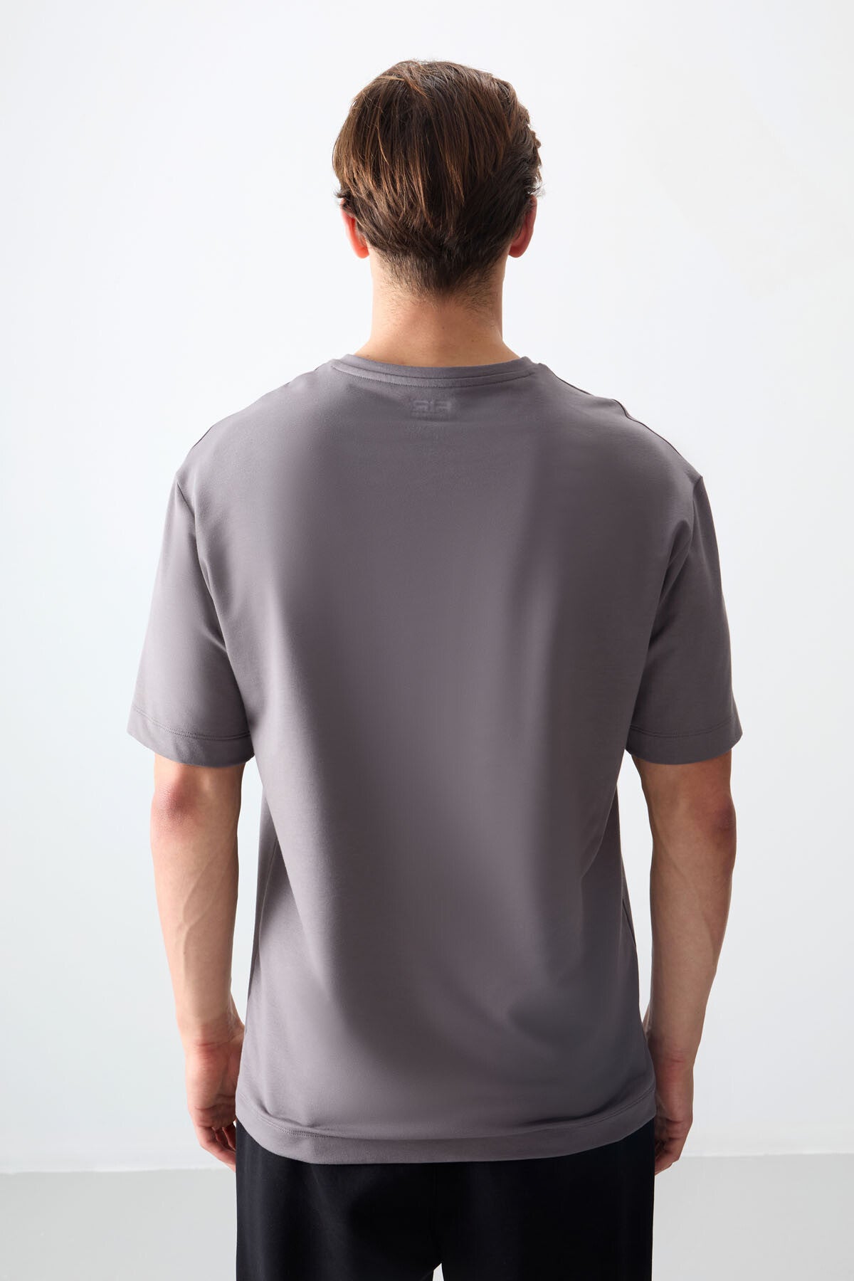 Dark Grey Cotton Thick Soft Textured Oversize Fit Basic Men's T-Shirt - 88378
