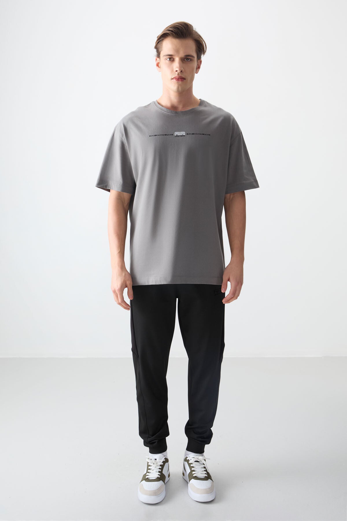 Dark Grey 100% Cotton Thick Soft Textured Oversize Fit Printed Men's T-Shirt - 88357