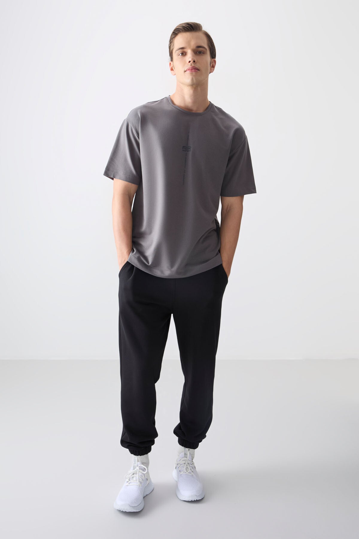 Dark Grey Cotton Thick Soft Textured Oversize Fit Printed Men's T-Shirt - 88373