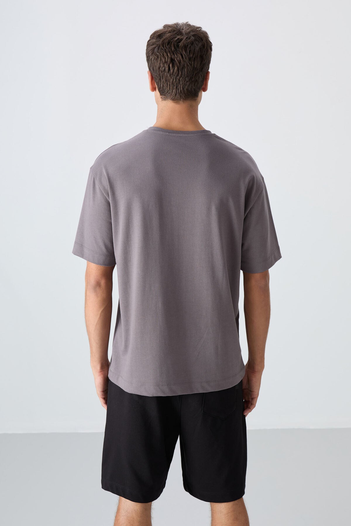 Dark Grey Cotton Thick Soft Textured Oversize Fit Printed Men's T-Shirt - 88331