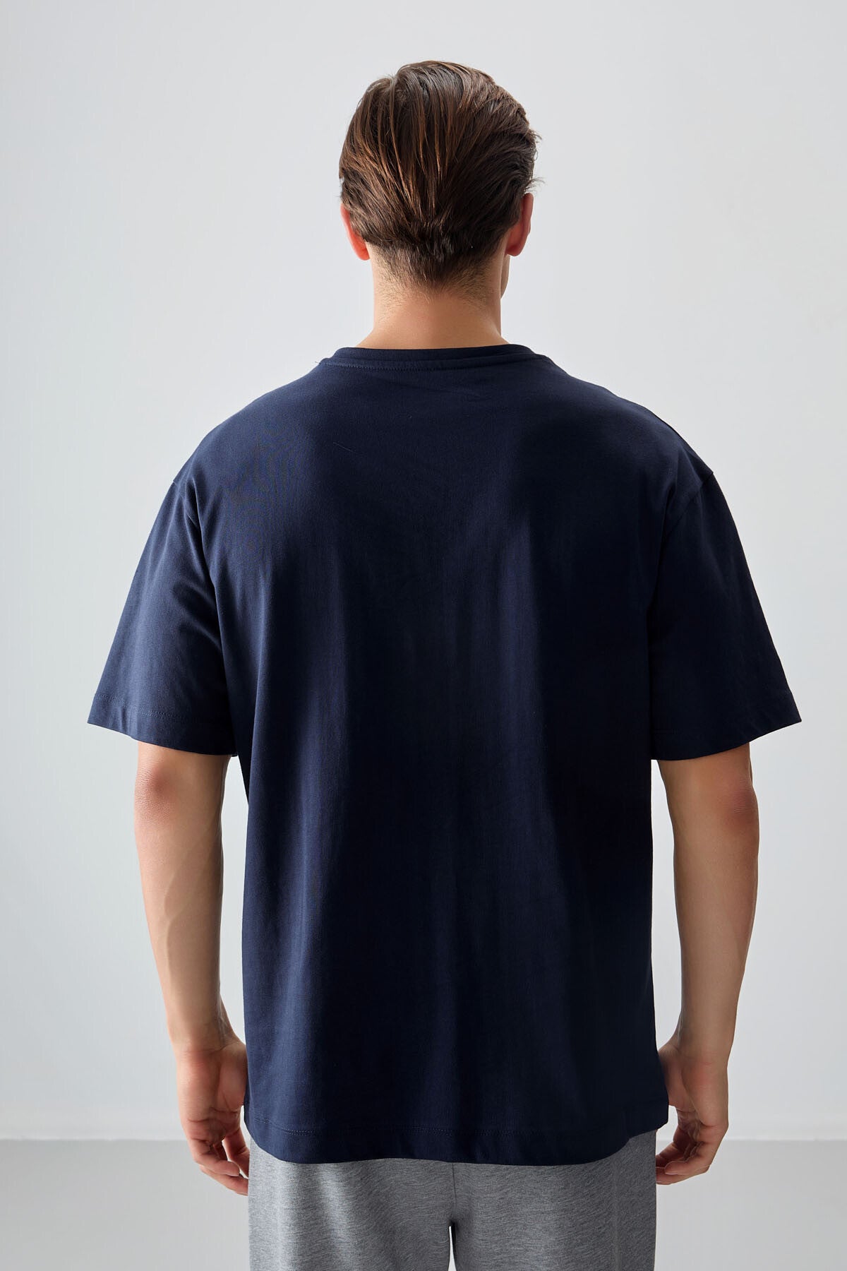 Navy Blue 100% Cotton Thick Soft Textured Oversize Fit Printed Men's T-Shirt - 88359