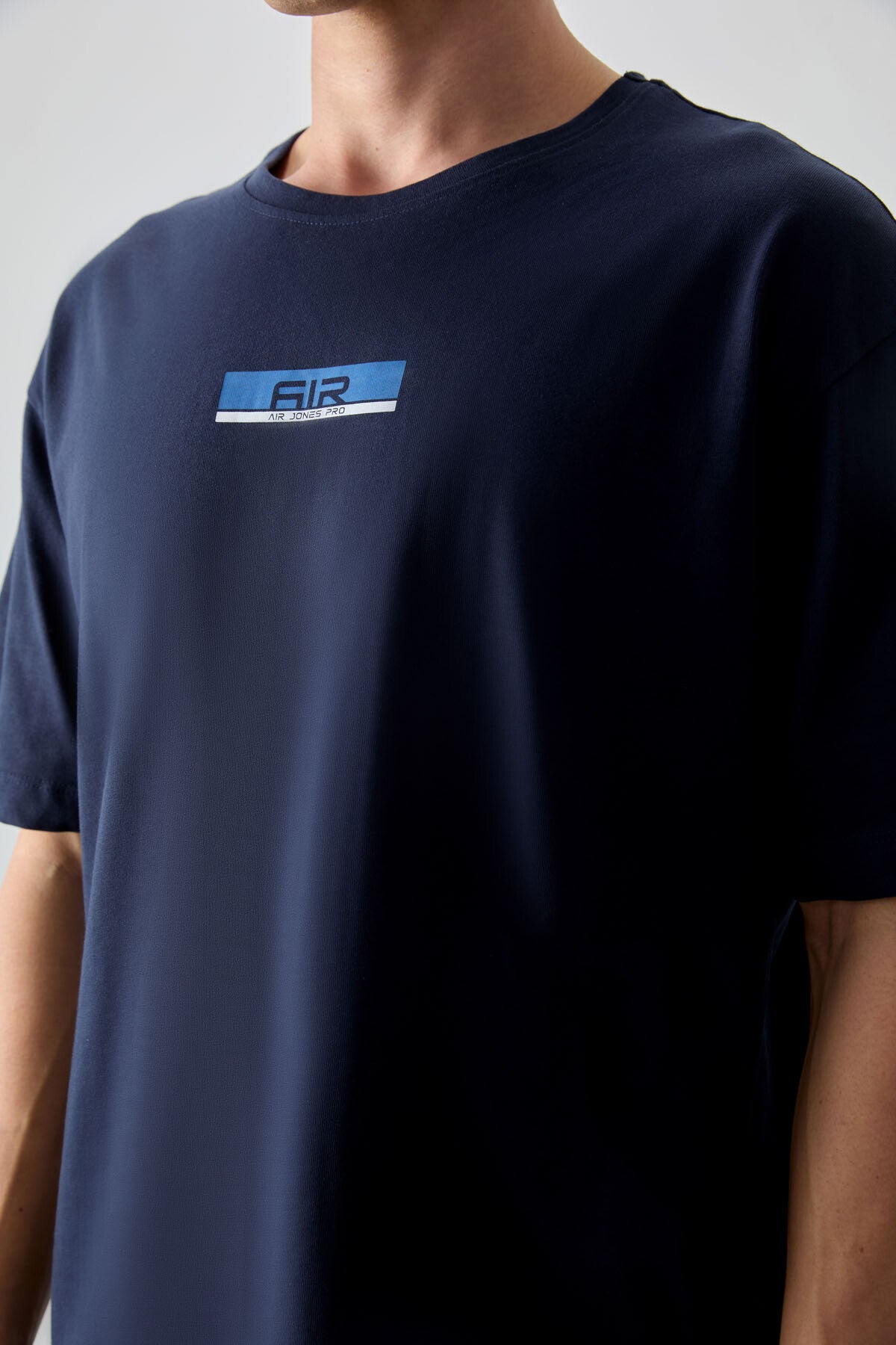 Navy Blue 100% Cotton Thick Soft Textured Oversize Fit Printed Men's T-Shirt - 88359