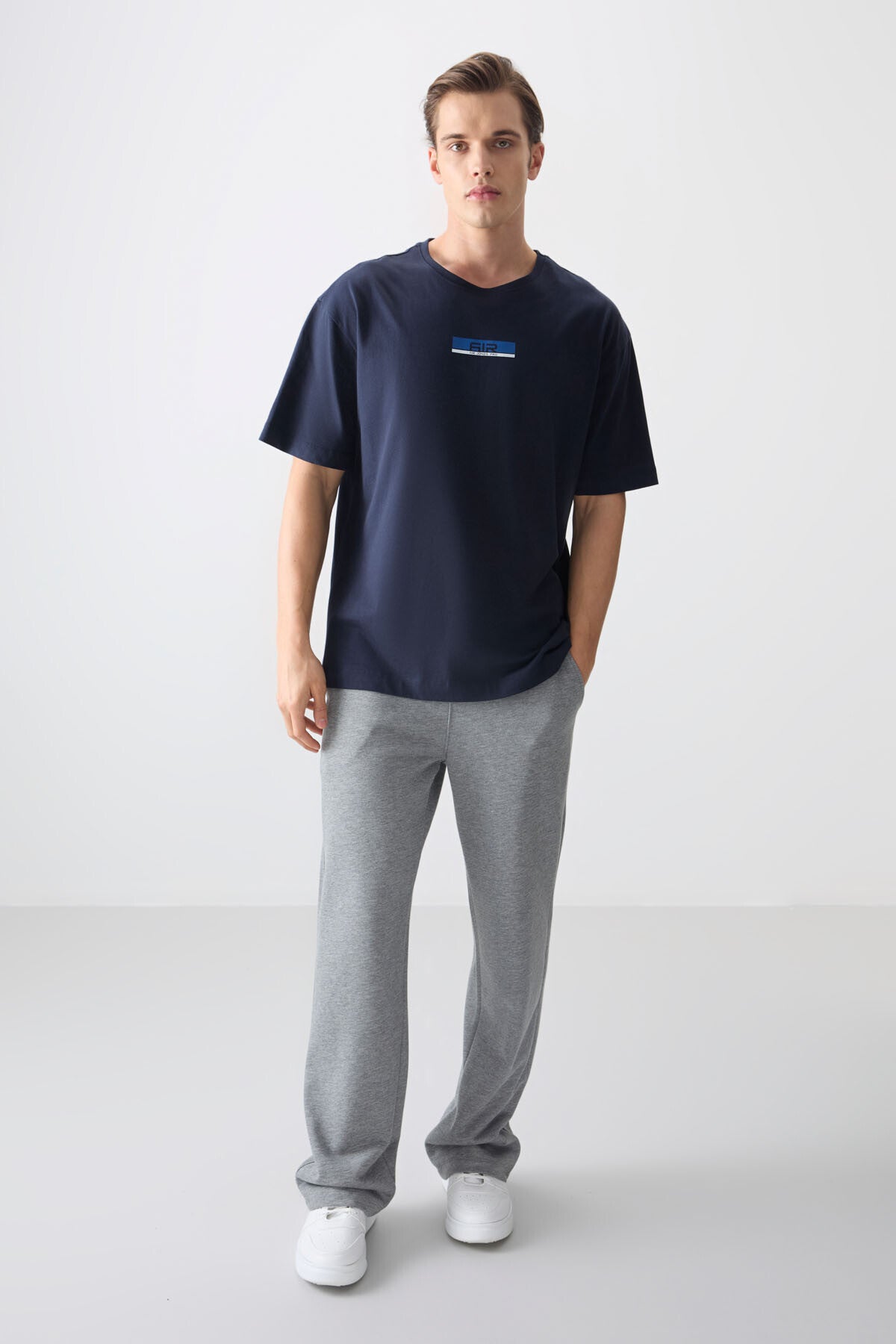 Navy Blue 100% Cotton Thick Soft Textured Oversize Fit Printed Men's T-Shirt - 88359