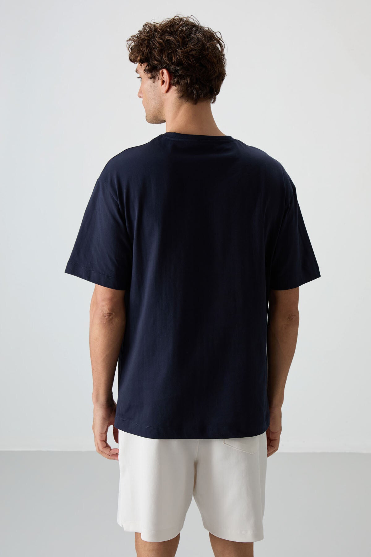 Navy Blue 100% Cotton Thick Soft Textured Oversize Fit Printed Men's T-Shirt - 88360