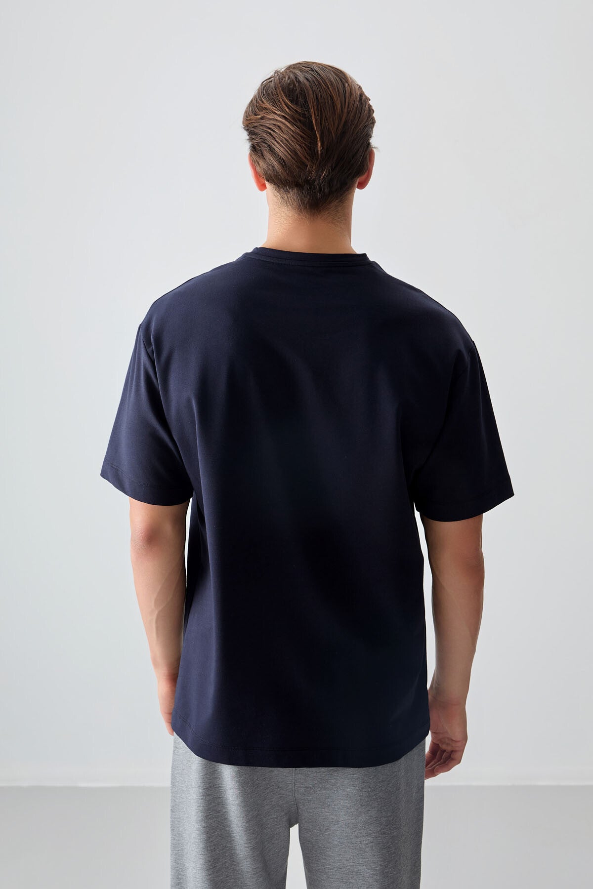 Navy Blue Cotton Thick Soft Textured Oversize Fit Basic Men's T-Shirt - 88377