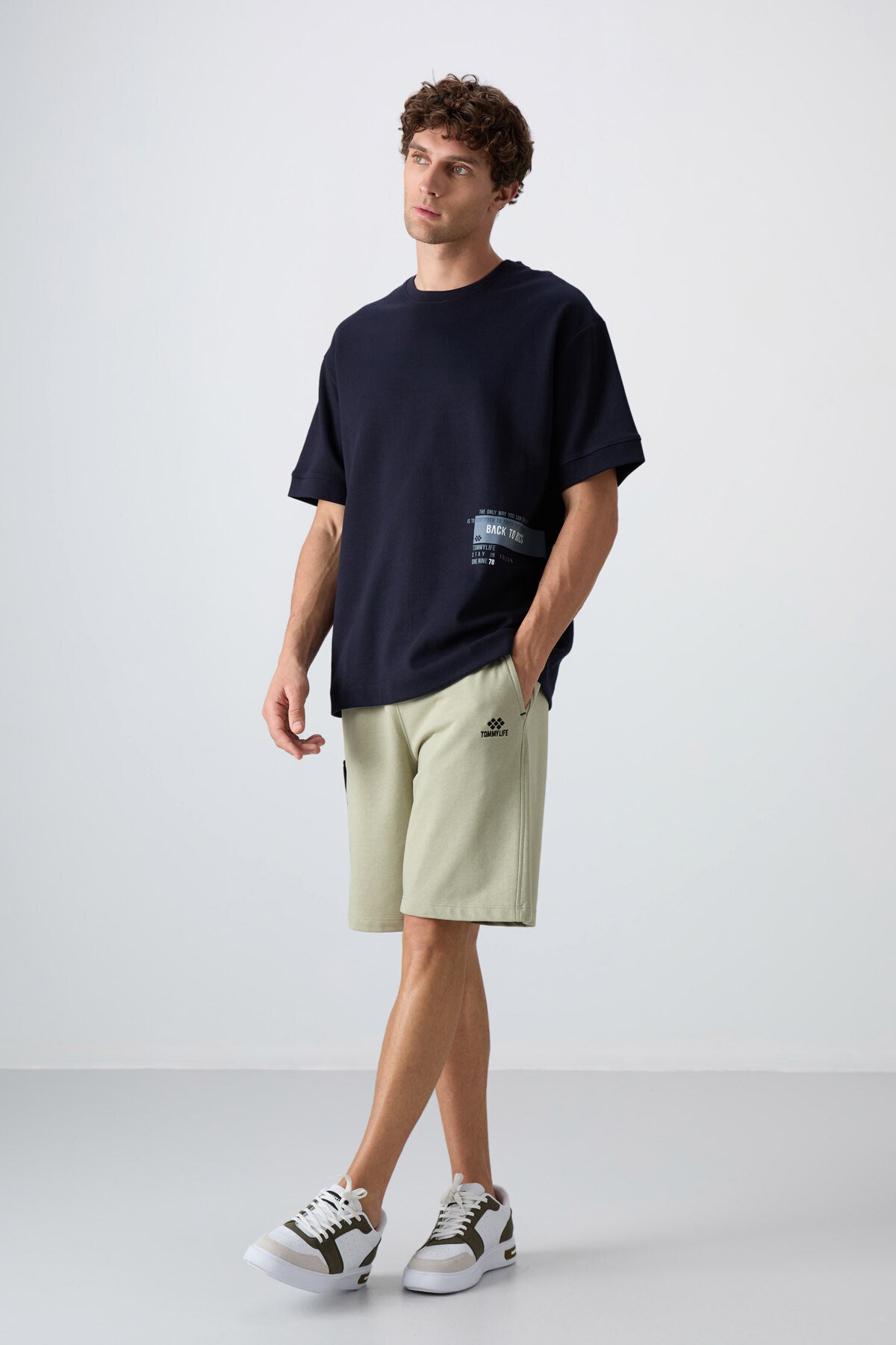 Navy Blue Cotton Thick Soft Textured Oversize Fit Printed Men's T-Shirt - 88322