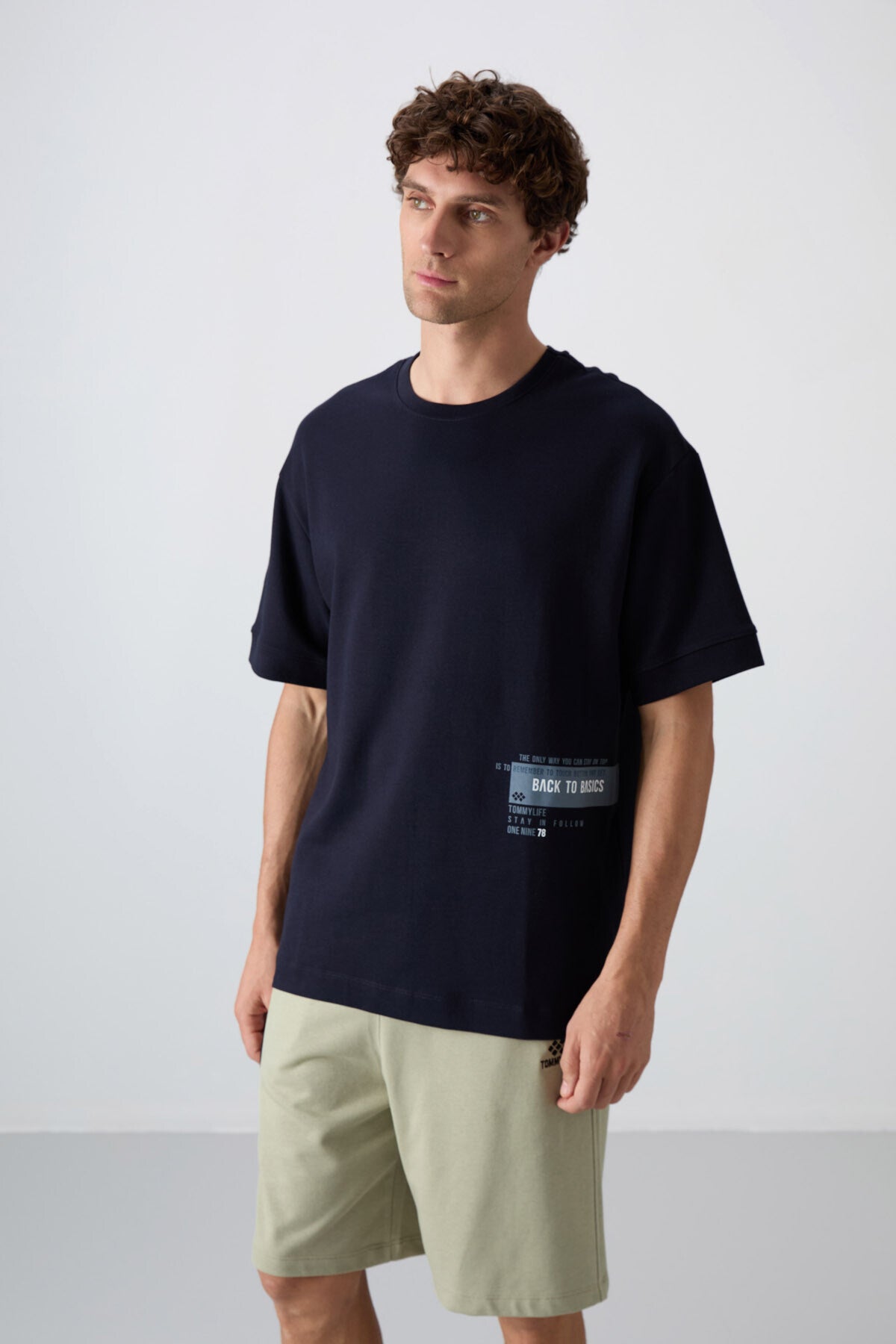 Navy Blue Cotton Thick Soft Textured Oversize Fit Printed Men's T-Shirt - 88322