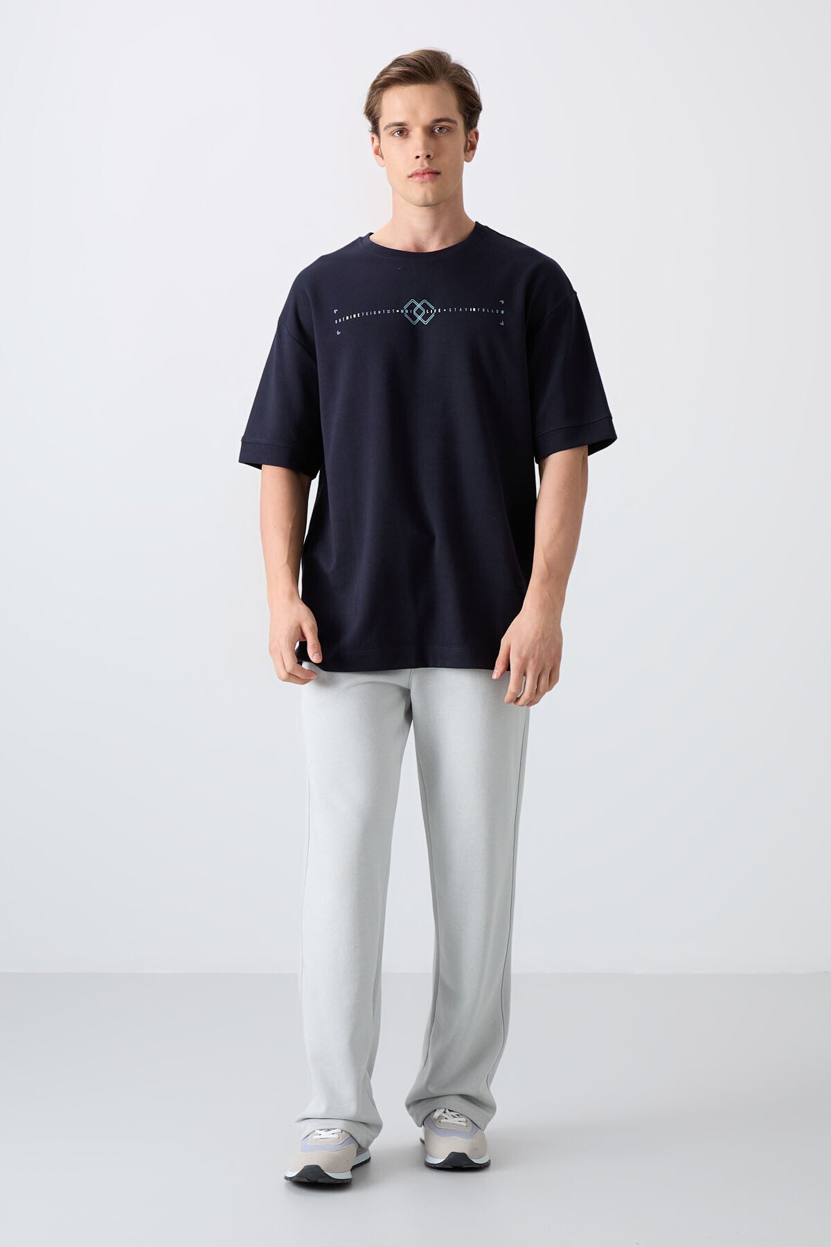Navy Blue Cotton Thick Soft Textured Oversize Fit Printed Men's T-Shirt - 88323