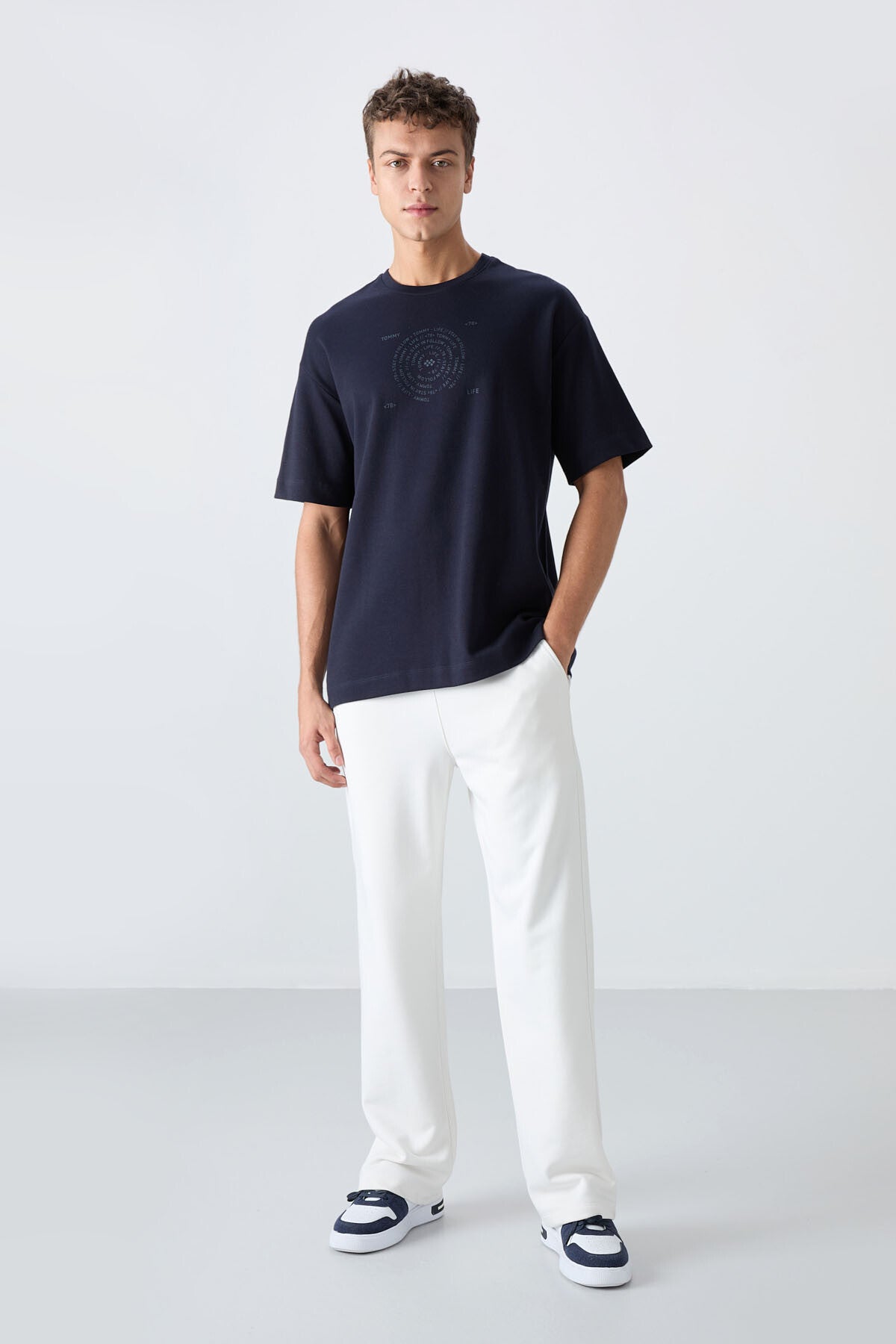 Navy Blue Cotton Thick Soft Textured Oversize Fit Printed Men's T-Shirt - 88324
