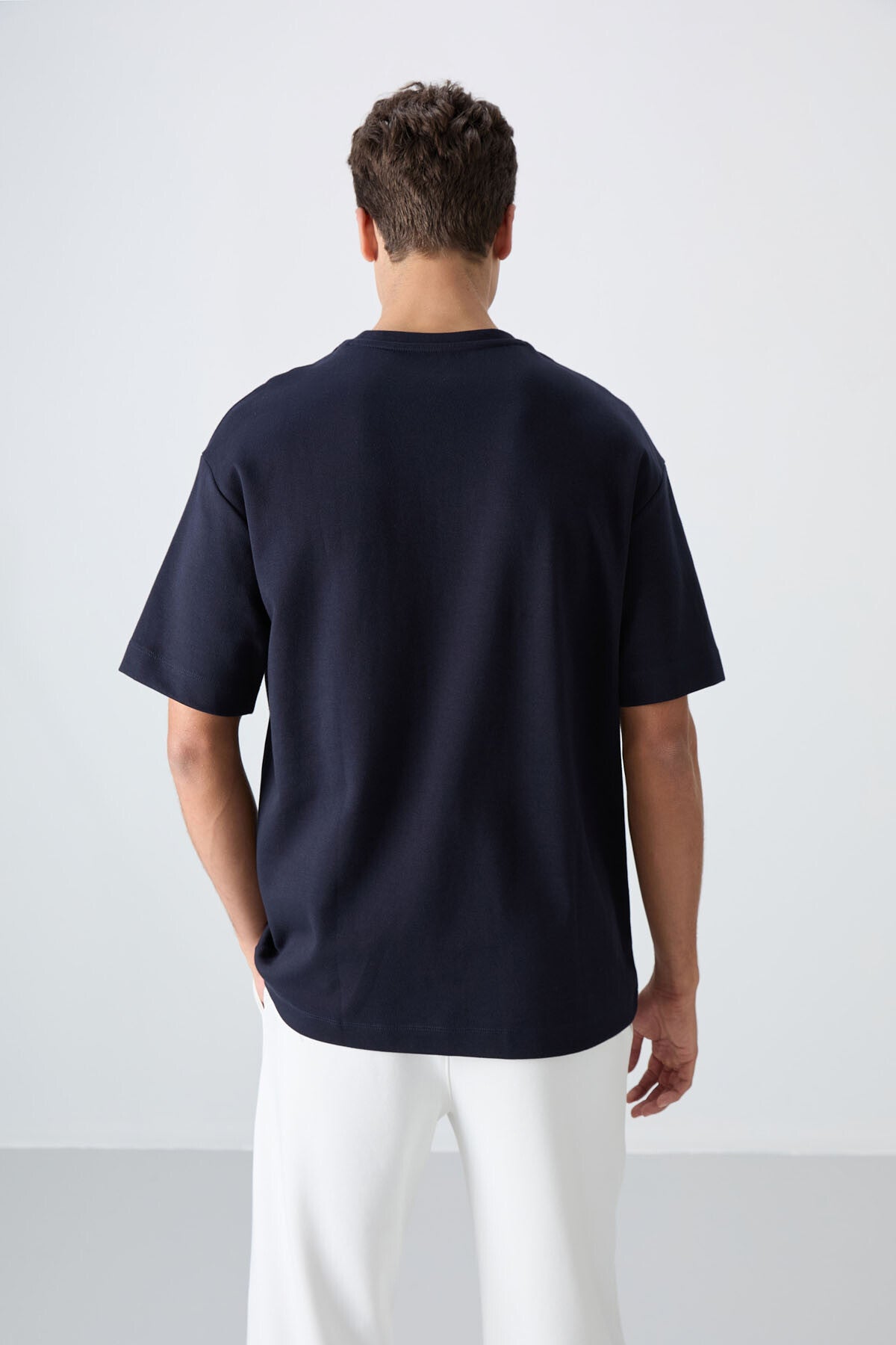 Navy Blue Cotton Thick Soft Textured Oversize Fit Printed Men's T-Shirt - 88324