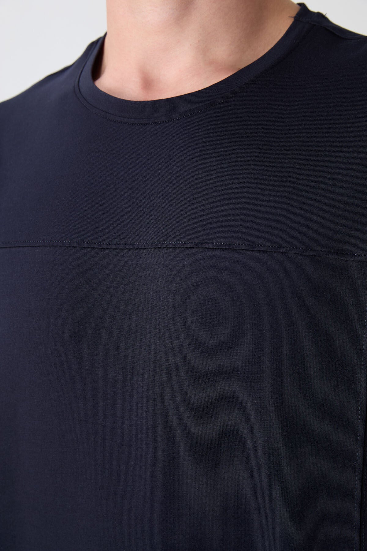 Navy Blue Cotton Thick Soft Textured Oversize Fit Basic Men's T-Shirt - 88349