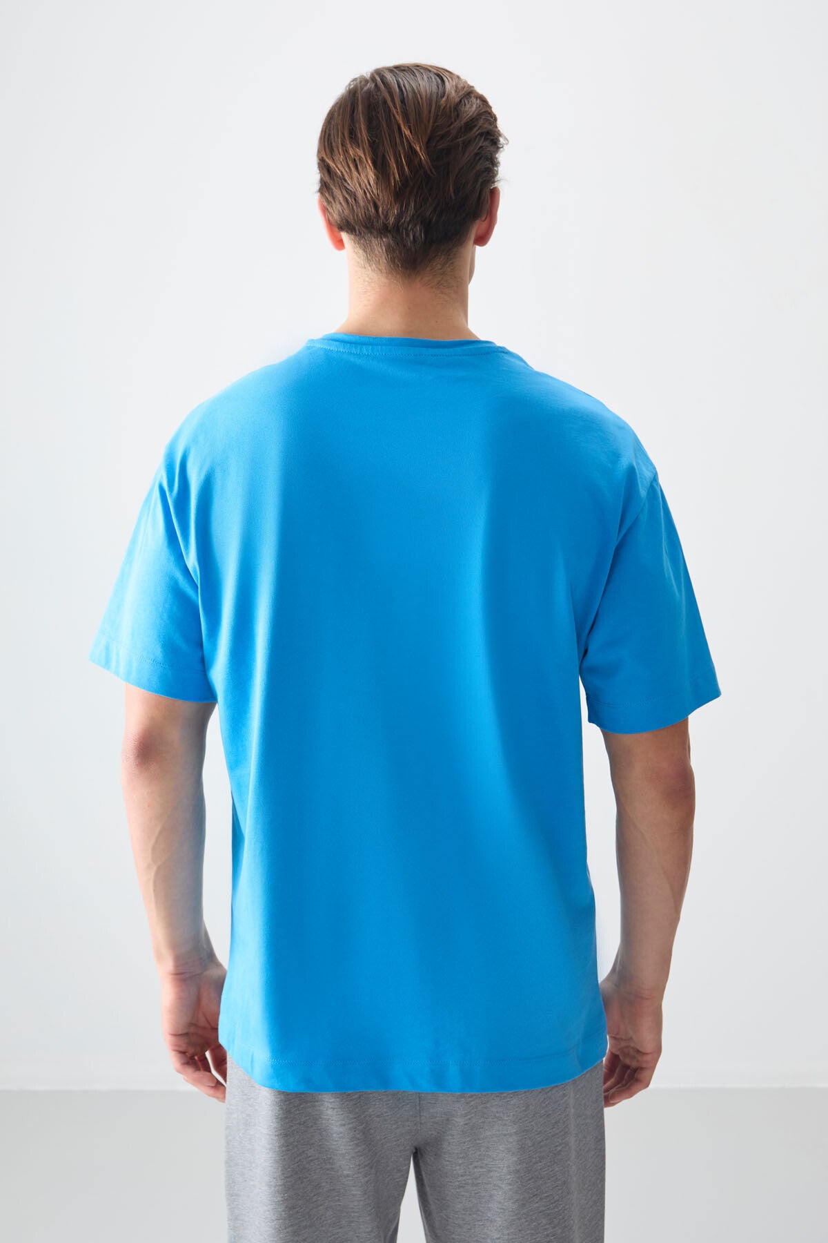 Petrol Blue 100% Cotton Thick Soft Textured Oversize Fit Basic Men's T-Shirt - 88353