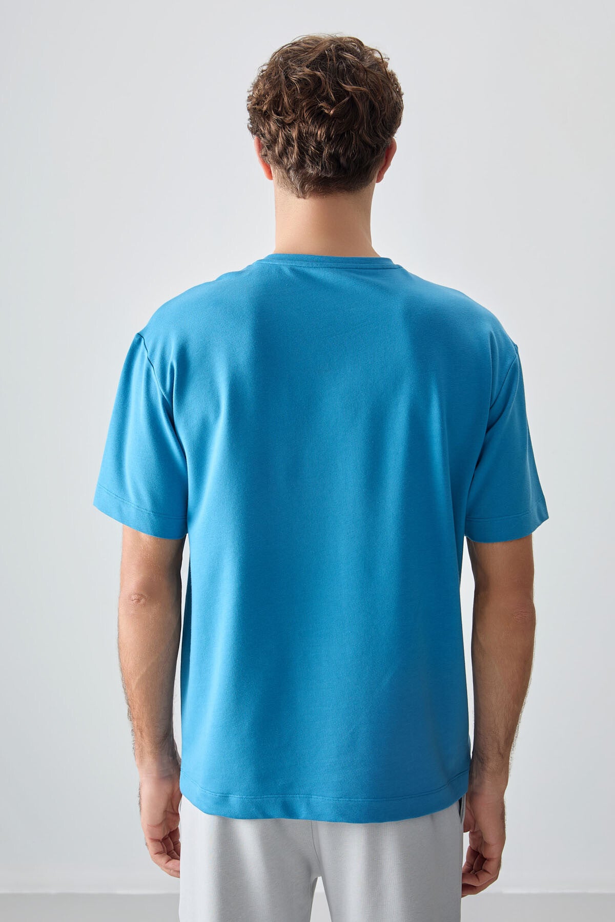 Petrol Blue Cotton Thick Soft Textured Oversize Fit Basic Men's T-Shirt - 88377