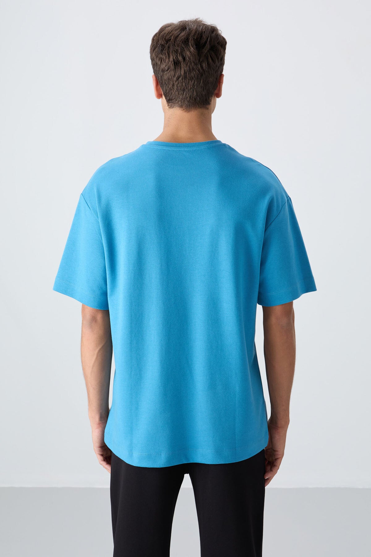 Petrol Blue Cotton Thick Soft Textured Oversize Fit Printed Men's T-Shirt - 88325