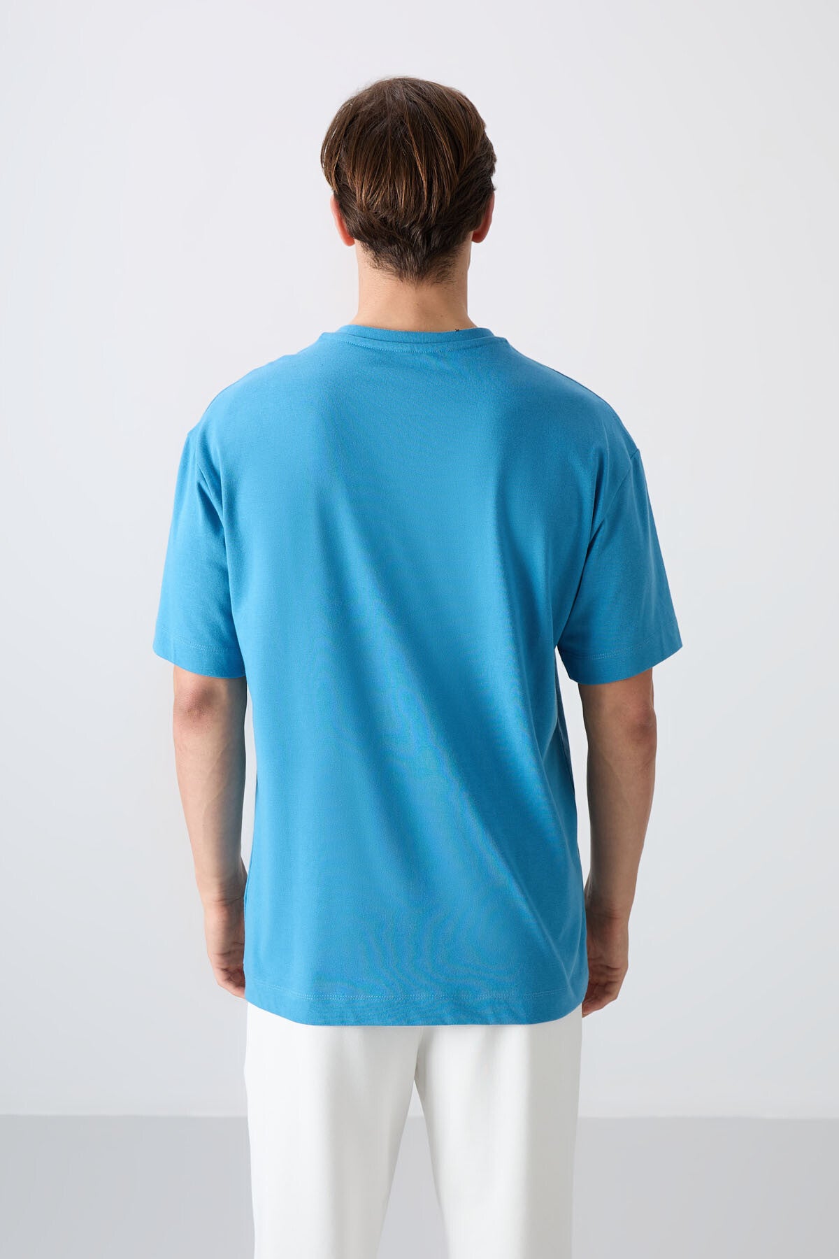 Petrol Blue Cotton Thick Soft Textured Oversize Fit Printed Men's T-Shirt - 88334