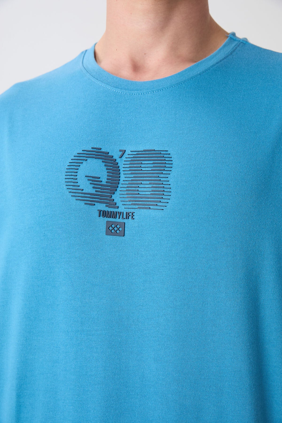 Petrol Blue Cotton Thick Soft Textured Oversize Fit Printed Men's T-Shirt - 88333