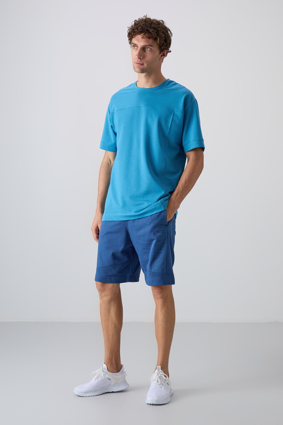 Petrol Blue Cotton Thick Soft Textured Oversize Fit Basic Men's T-Shirt - 88349