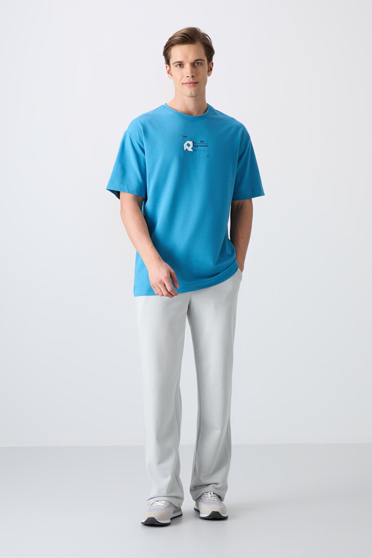 Petrol Blue Cotton Thick Soft Textured Oversize Fit Printed Men's T-Shirt - 88350