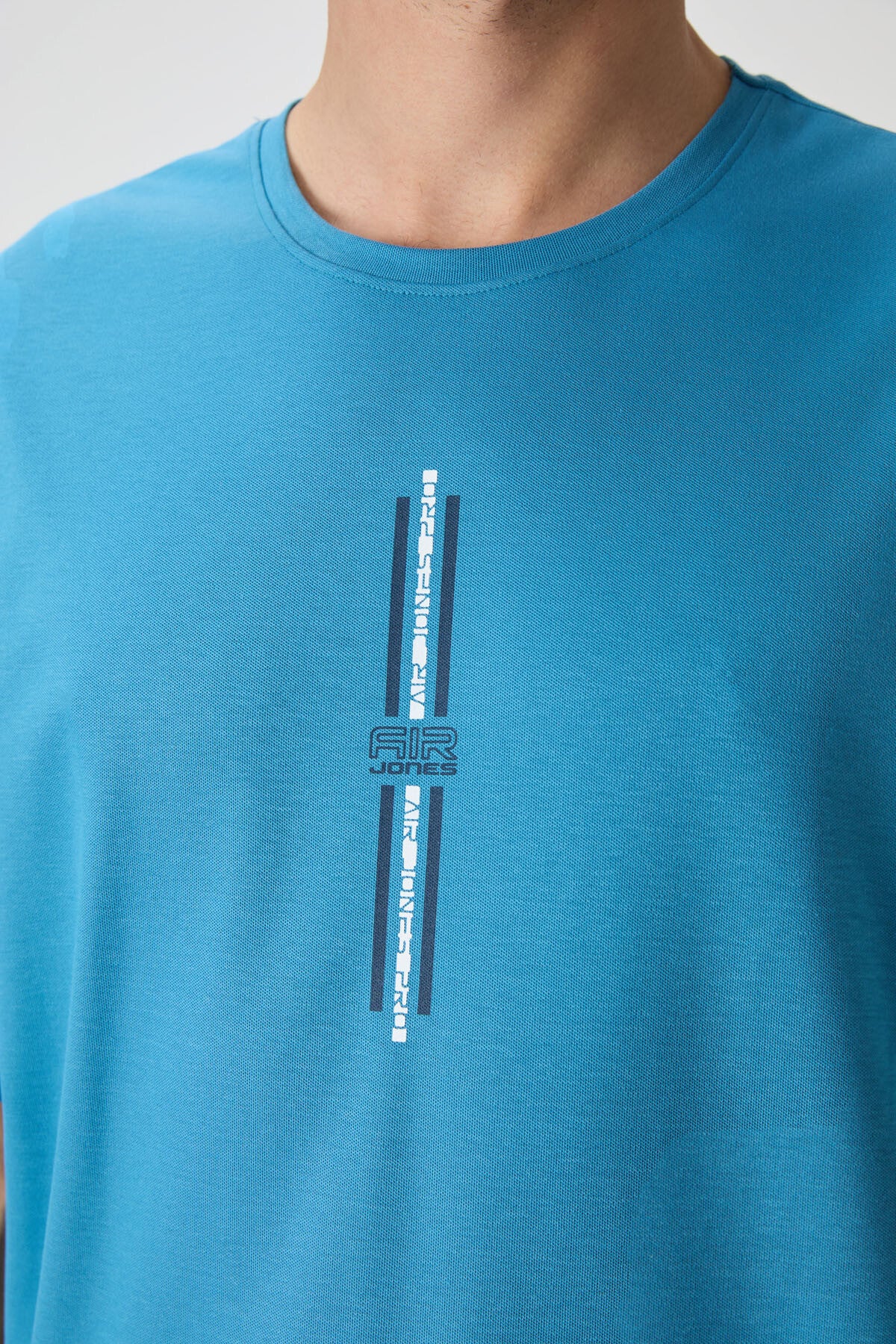 Petrol Blue Cotton Thick Textured Surface Oversize Fit Printed Men's T-Shirt - 88366