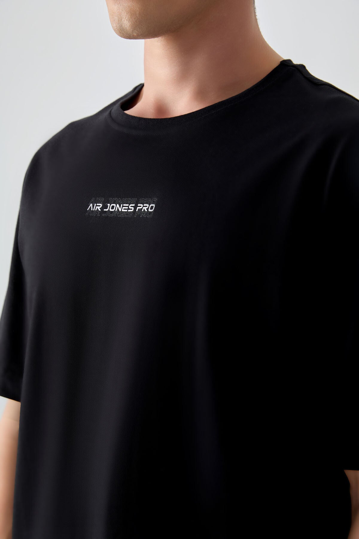 Black %100 Cotton Thick Soft Textured Oversize Fit Printed Men's T-Shirt - 88354