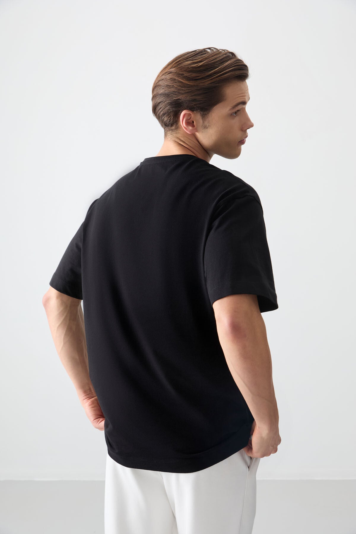 Black 100% Cotton Thick Soft Textured Oversize Fit Printed Men's T-Shirt - 88361