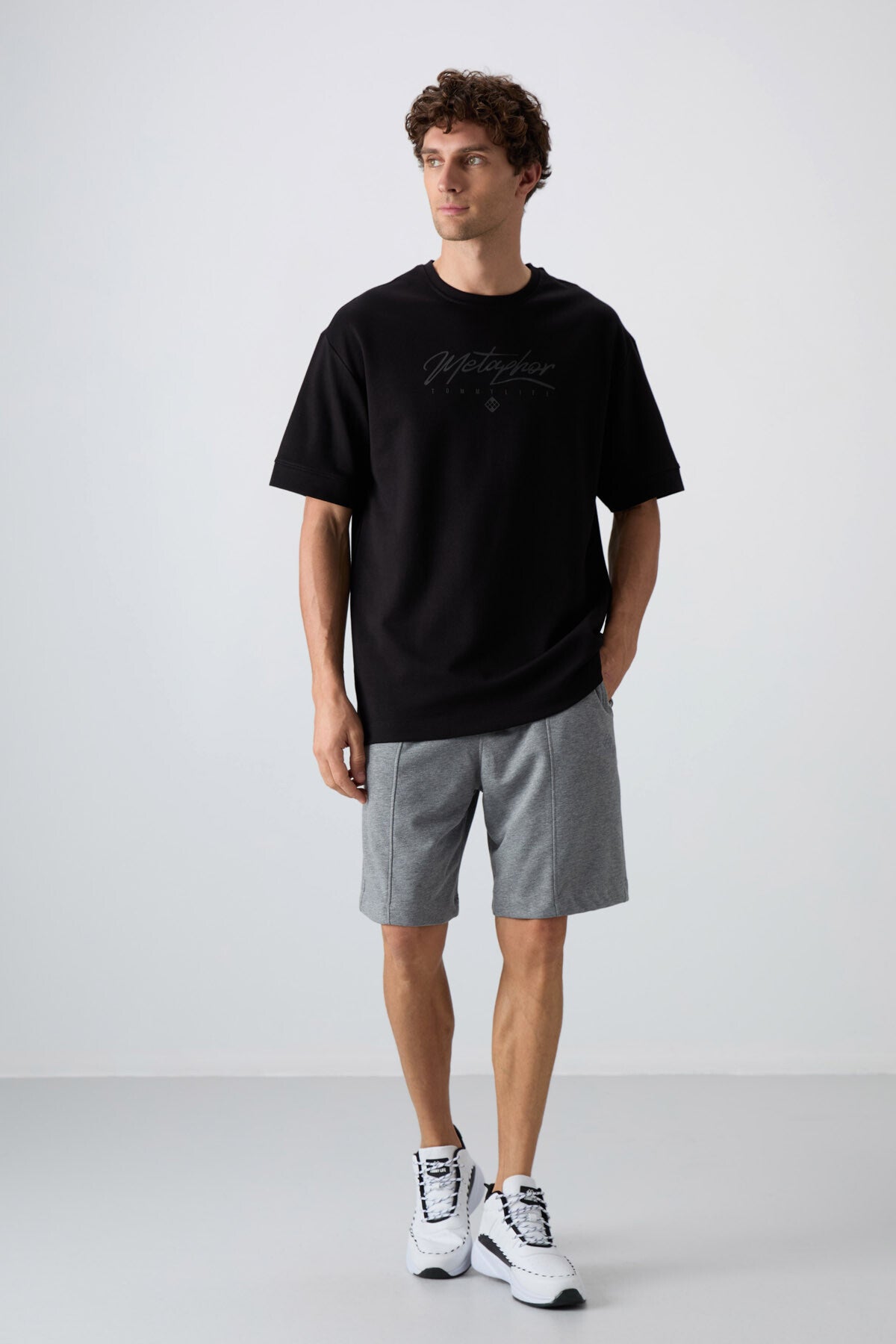 Black Cotton Thick Soft Textured Oversize Fit Printed Men's T-Shirt - 88320