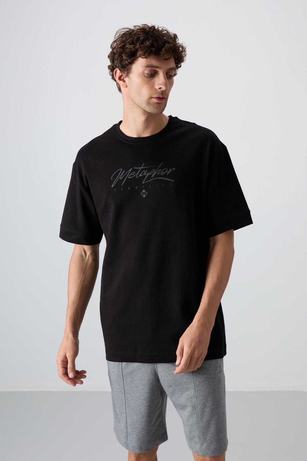 Black Cotton Thick Soft Textured Oversize Fit Printed Men's T-Shirt - 88320