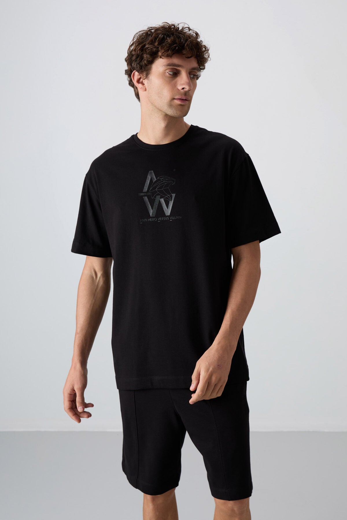 Black Cotton Thick Soft Textured Oversize Fit Printed Men's T-Shirt - 88332