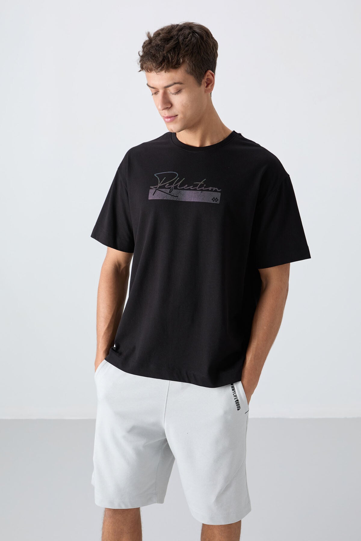 Black Cotton Thick Soft Textured Oversize Fit Printed Men's T-Shirt - 88334