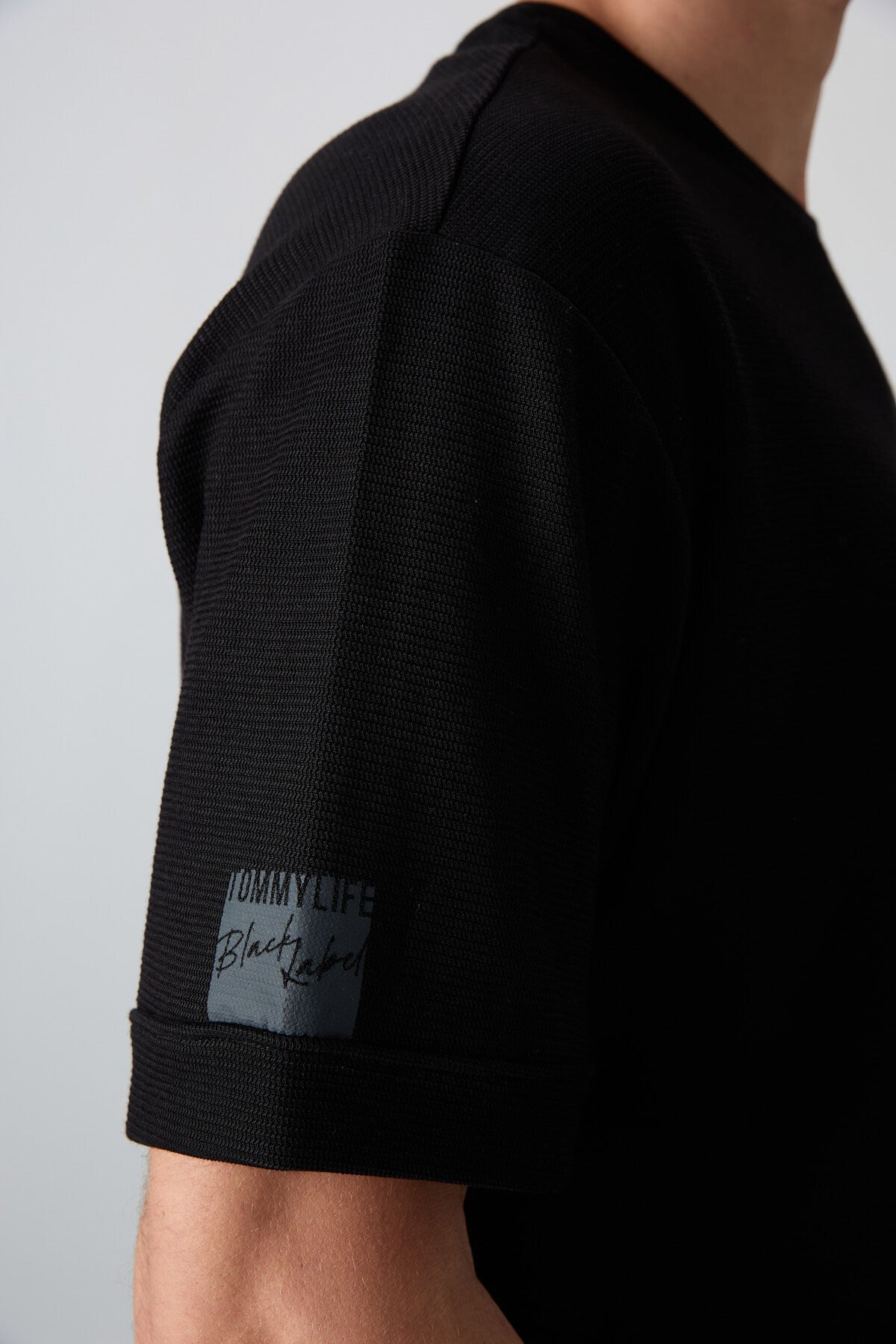 Black Cotton Thick Textured Surface Oversize Fit Basic Men's T-Shirt - 88339