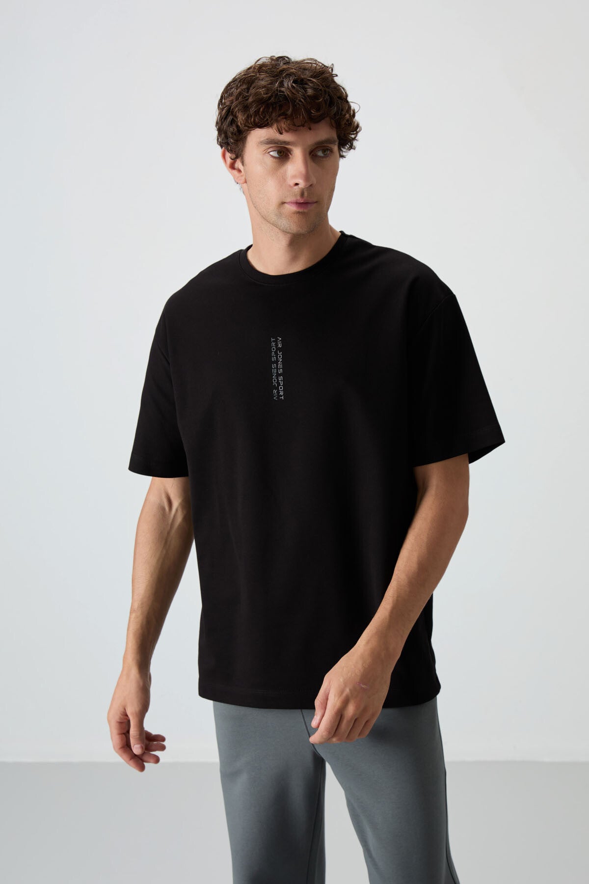 Black Cotton Thick Textured Surface Oversize Fit Printed Men's T-Shirt - 88368