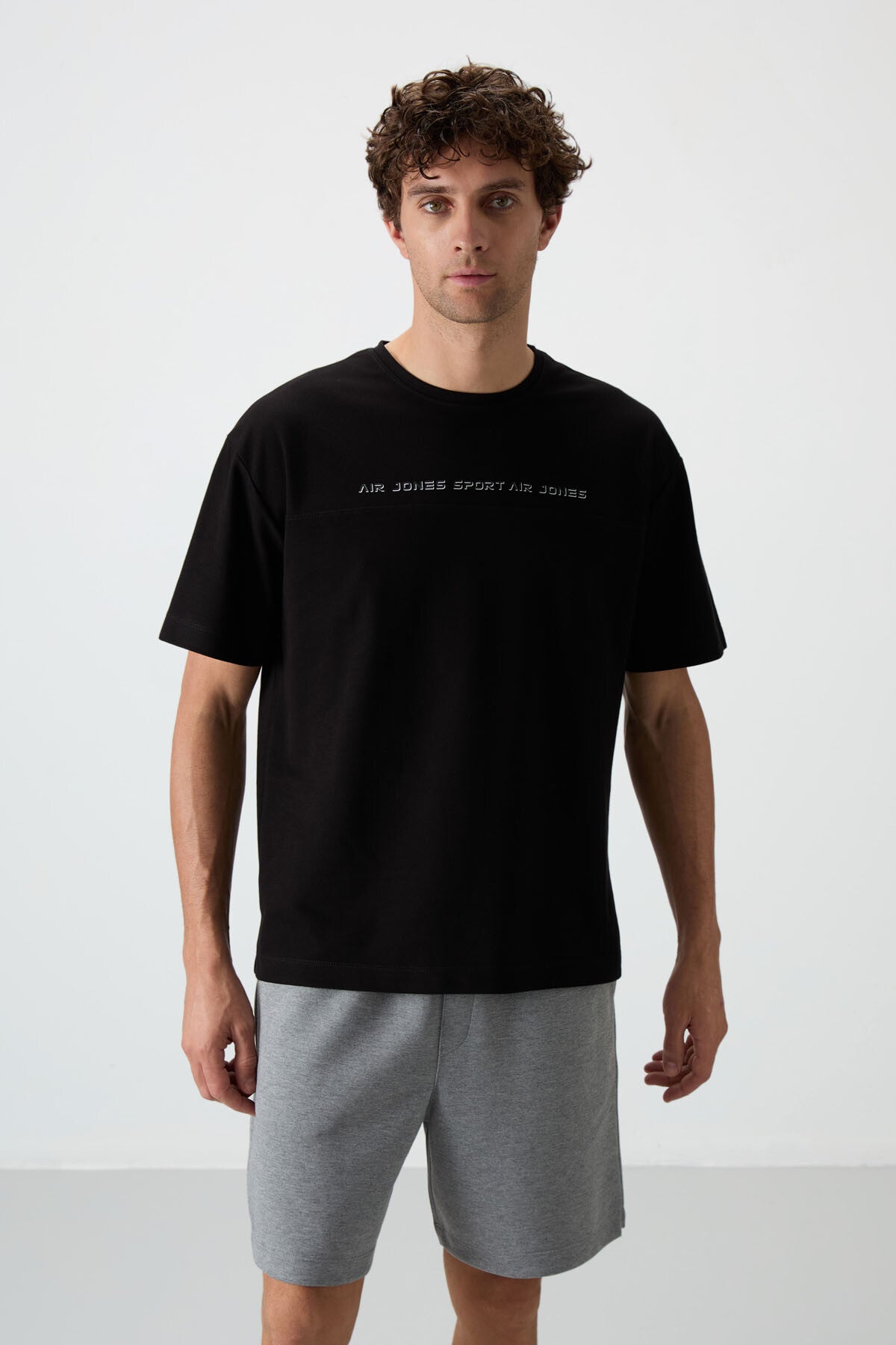 Black Cotton Thick Textured Surface Oversize Fit Printed Men's T-Shirt - 88371