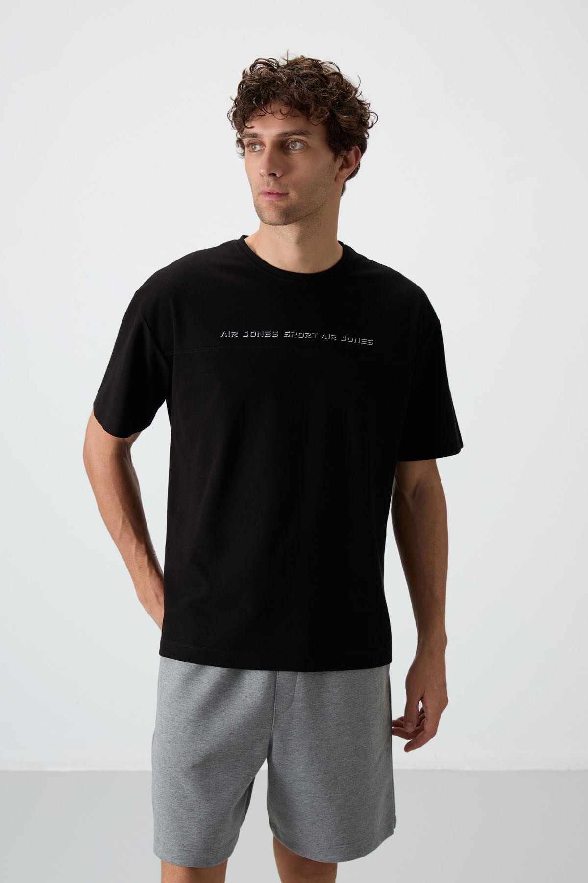 Black Cotton Thick Textured Surface Oversize Fit Printed Men's T-Shirt - 88371