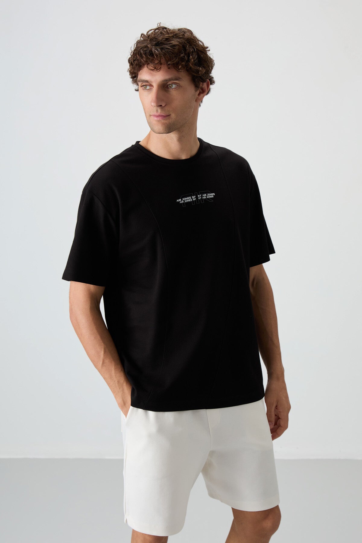 Black Cotton Thick Textured Surface Oversize Fit Printed Men's T-Shirt - 88372