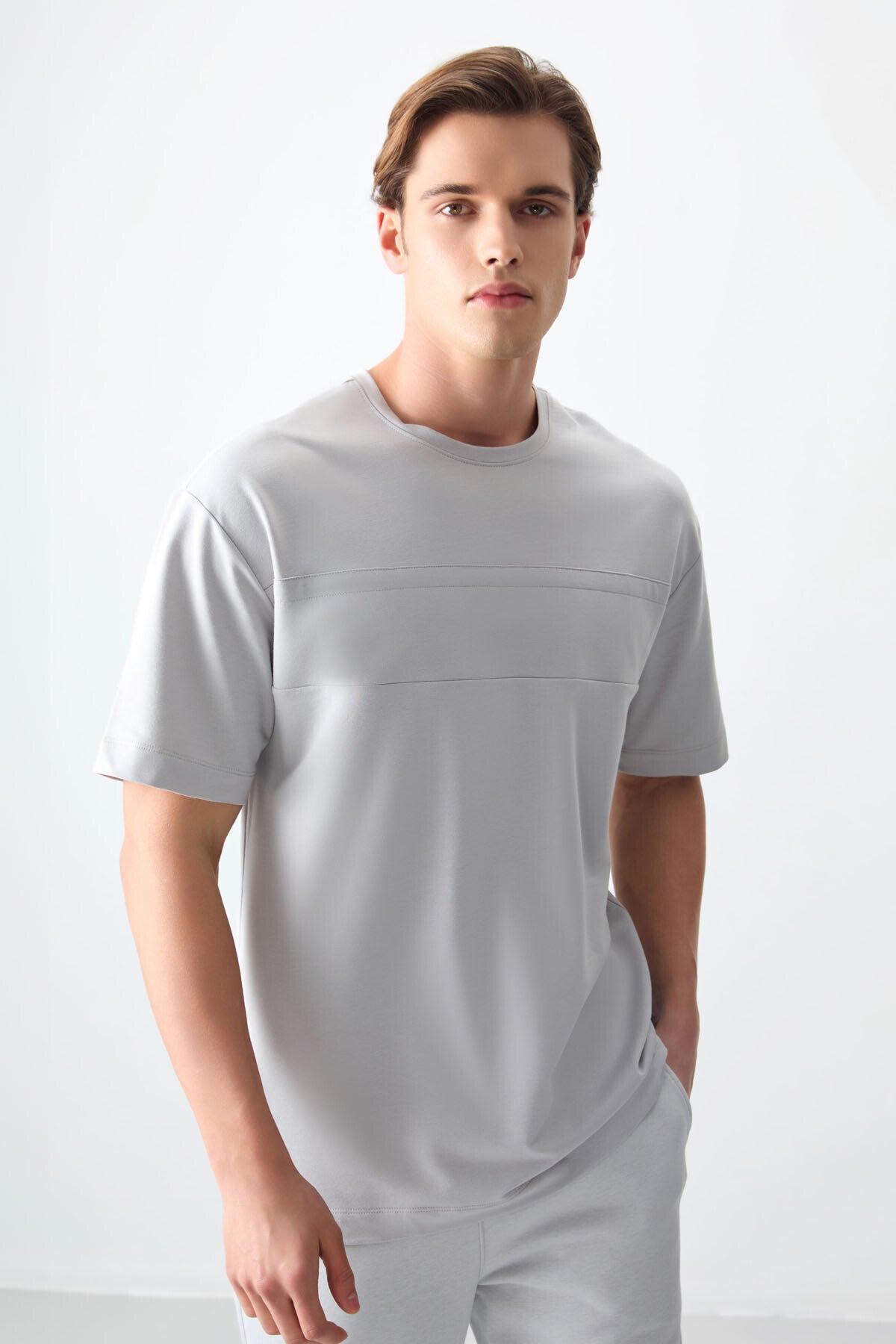Stone Cotton Thick Soft Textured Oversize Fit Basic Men's T-Shirt - 88378