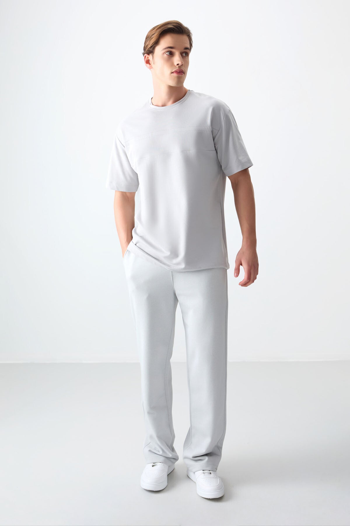 Stone Cotton Thick Soft Textured Oversize Fit Basic Men's T-Shirt - 88378