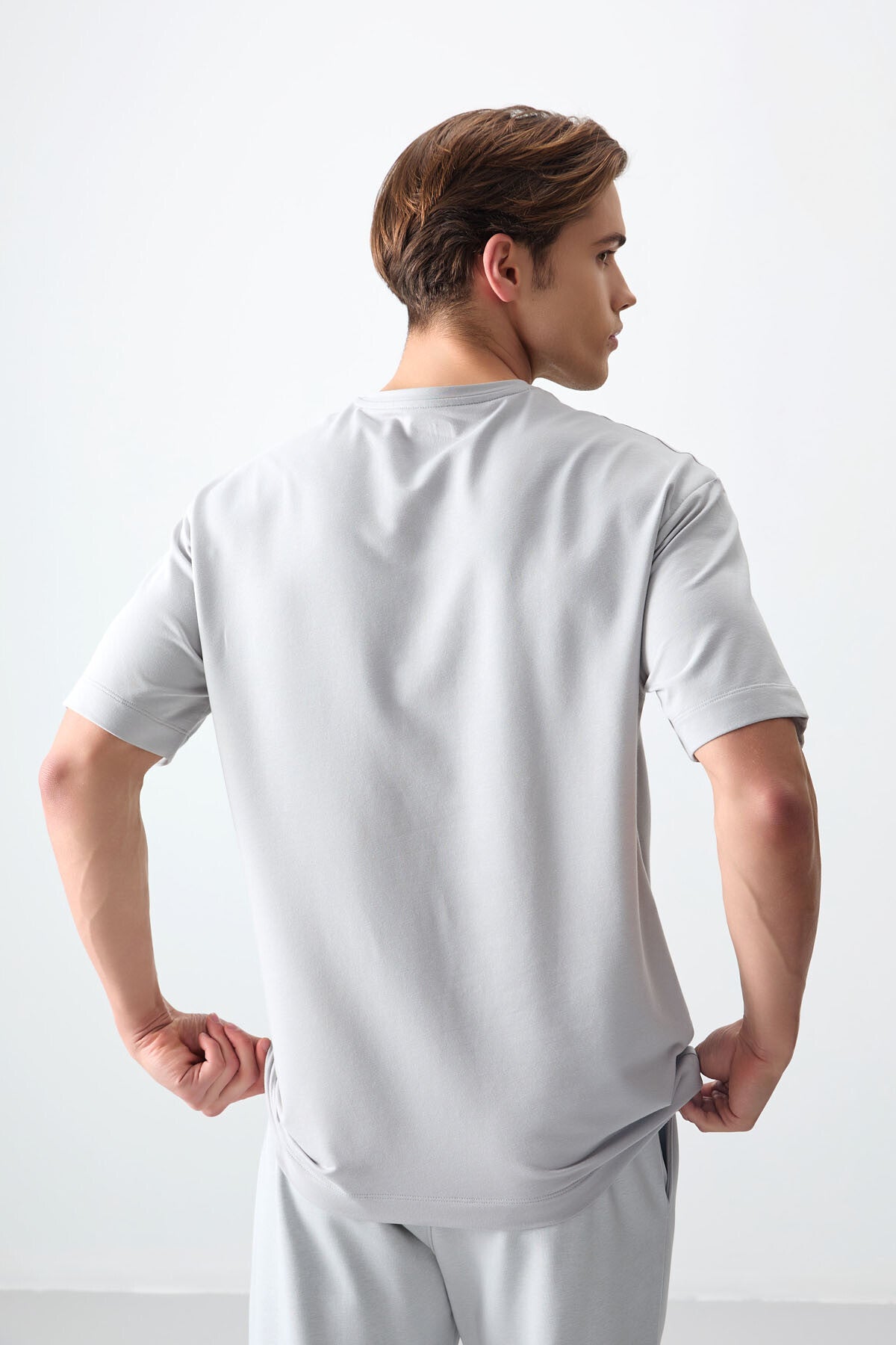 Stone Cotton Thick Soft Textured Oversize Fit Basic Men's T-Shirt - 88378