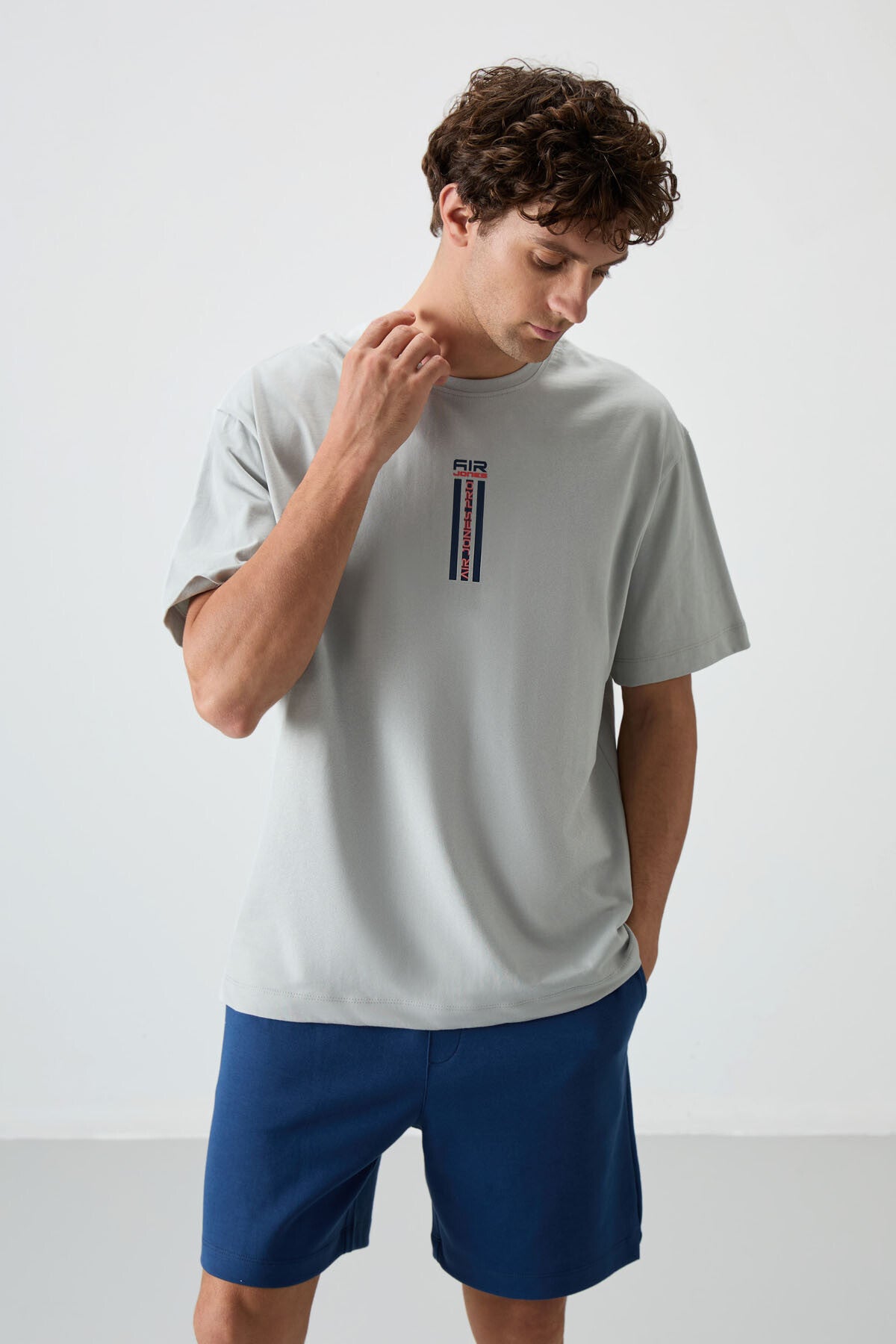 Stone 100% Cotton Thick Soft Textured Oversize Fit Printed Men's T-Shirt - 88360