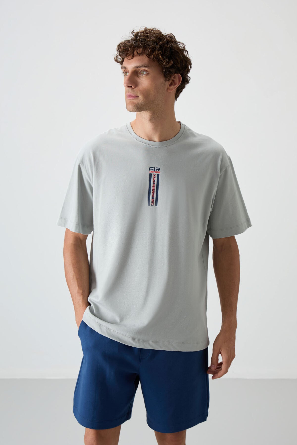 Stone 100% Cotton Thick Soft Textured Oversize Fit Printed Men's T-Shirt - 88360
