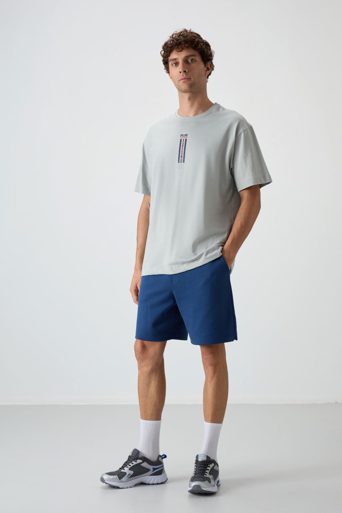 Stone 100% Cotton Thick Soft Textured Oversize Fit Printed Men's T-Shirt - 88360
