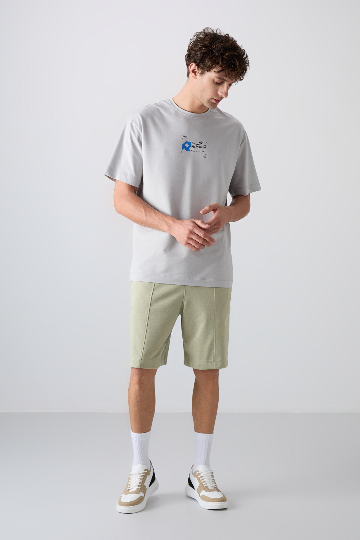 Stone Cotton Thick Soft Textured Oversize Fit Printed Men's T-Shirt - 88350