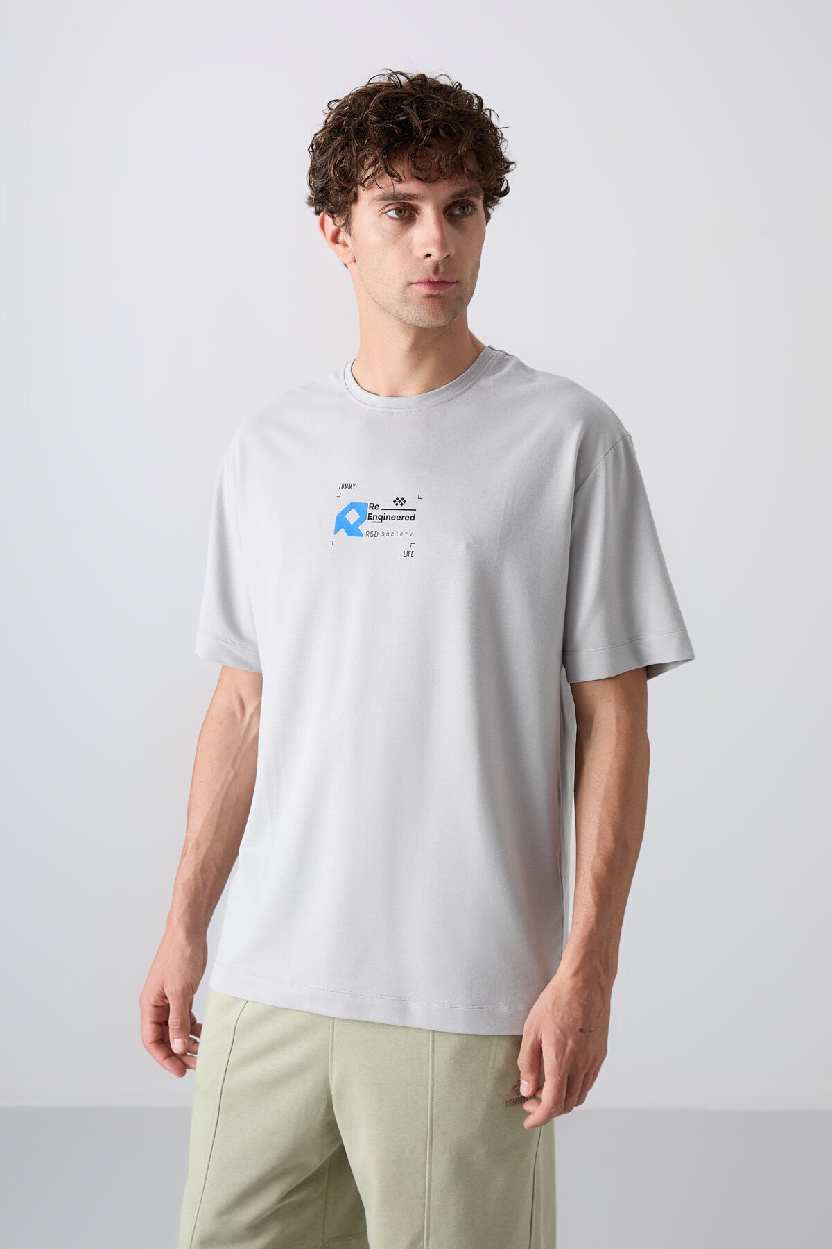 Stone Cotton Thick Soft Textured Oversize Fit Printed Men's T-Shirt - 88350