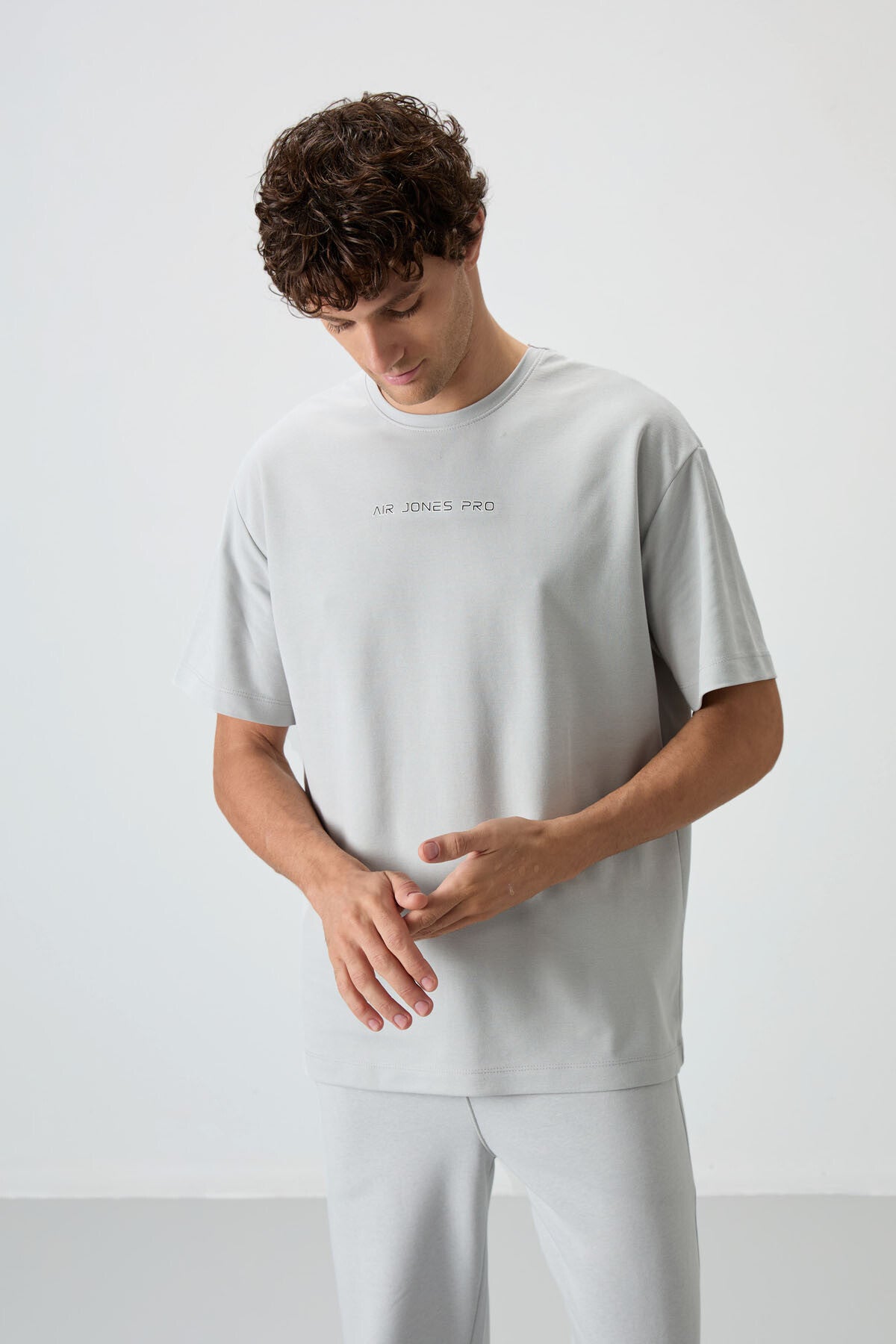 Stone Cotton Thick Textured Surface Oversize Fit Printed Men's T-Shirt - 88364