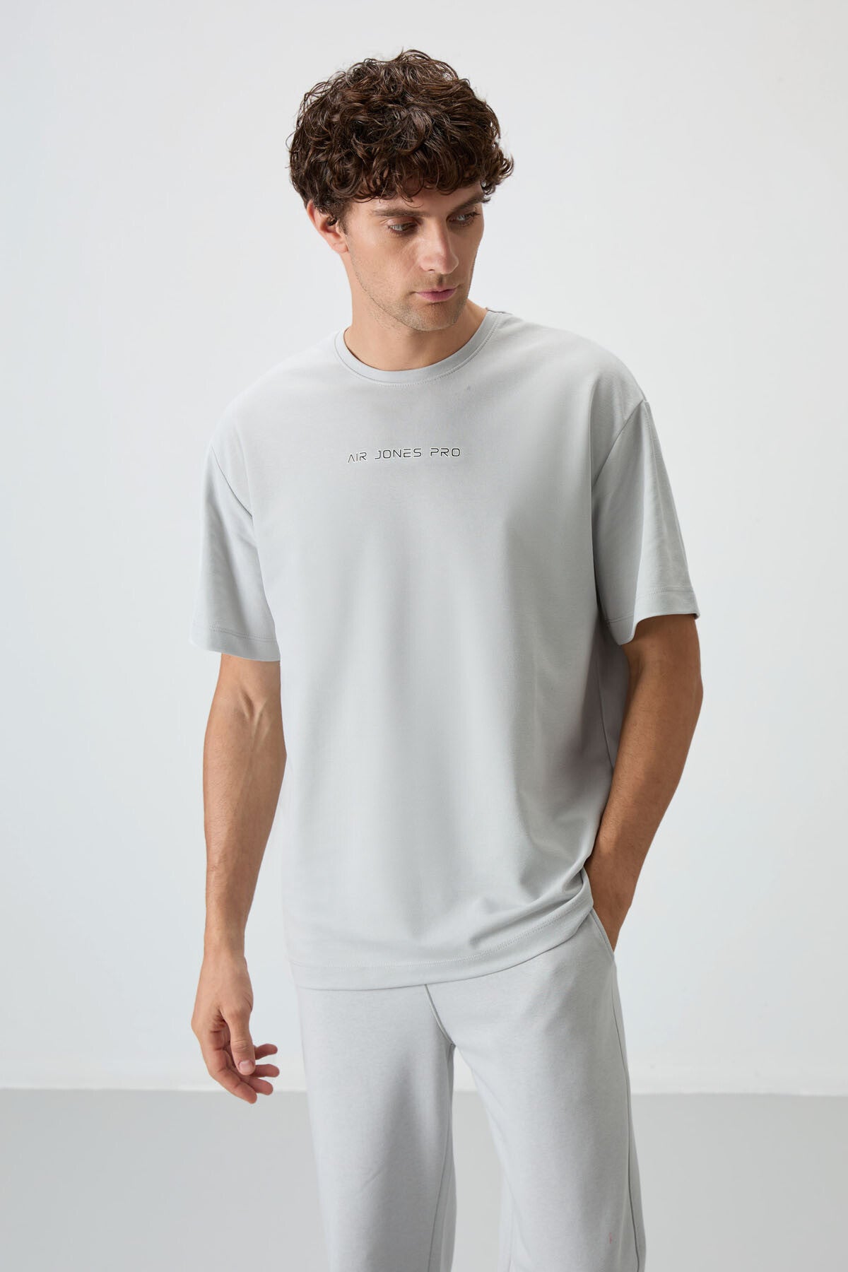 Stone Cotton Thick Textured Surface Oversize Fit Printed Men's T-Shirt - 88364